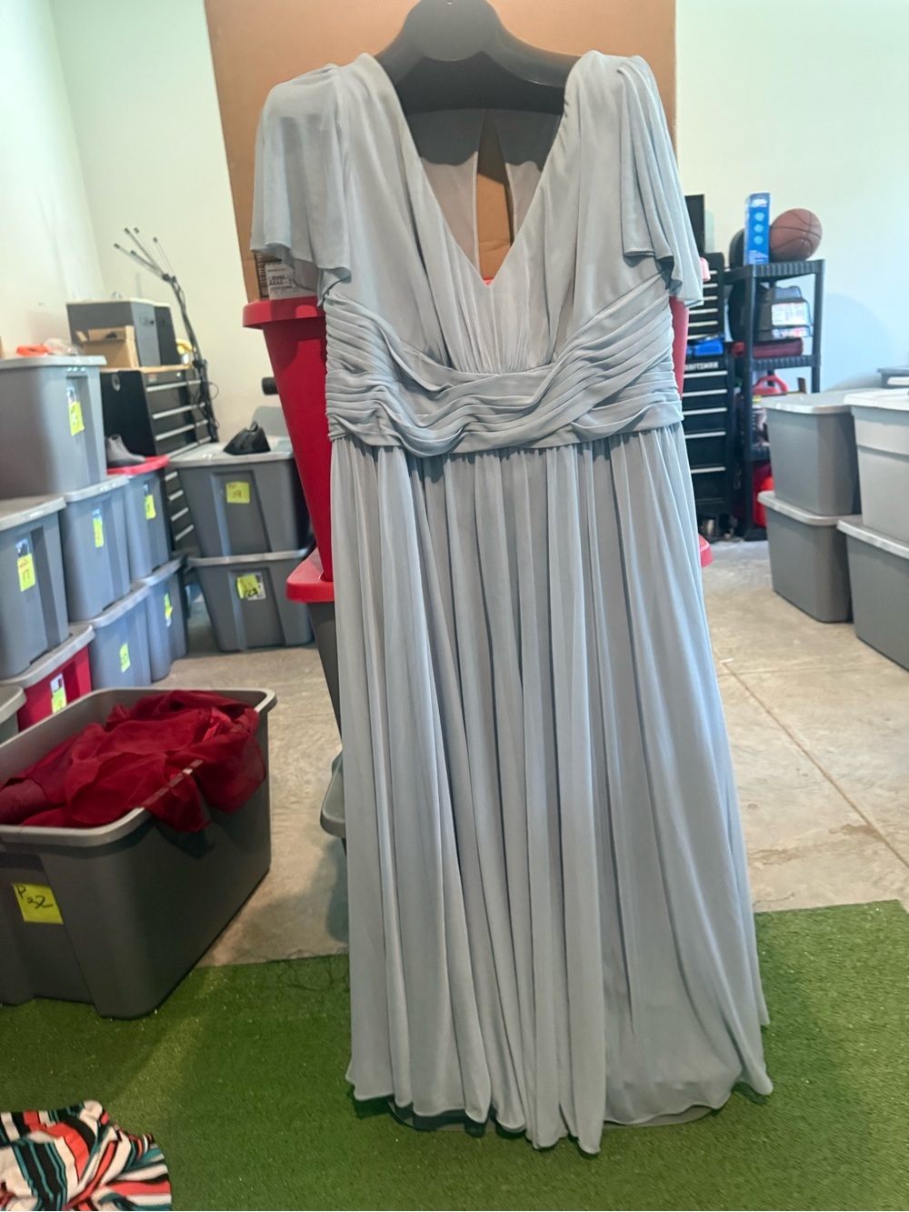 Elegant Light Blue V-Neck Chiffon Midi Dress p32